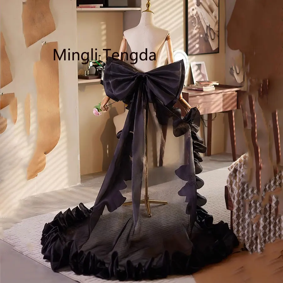 Mingli Tegnda Bride Bow Handmade Large Train Wedding Back Bow Detachable Brdie AccessorIes Runway Rerformance Black Lotus Leaf