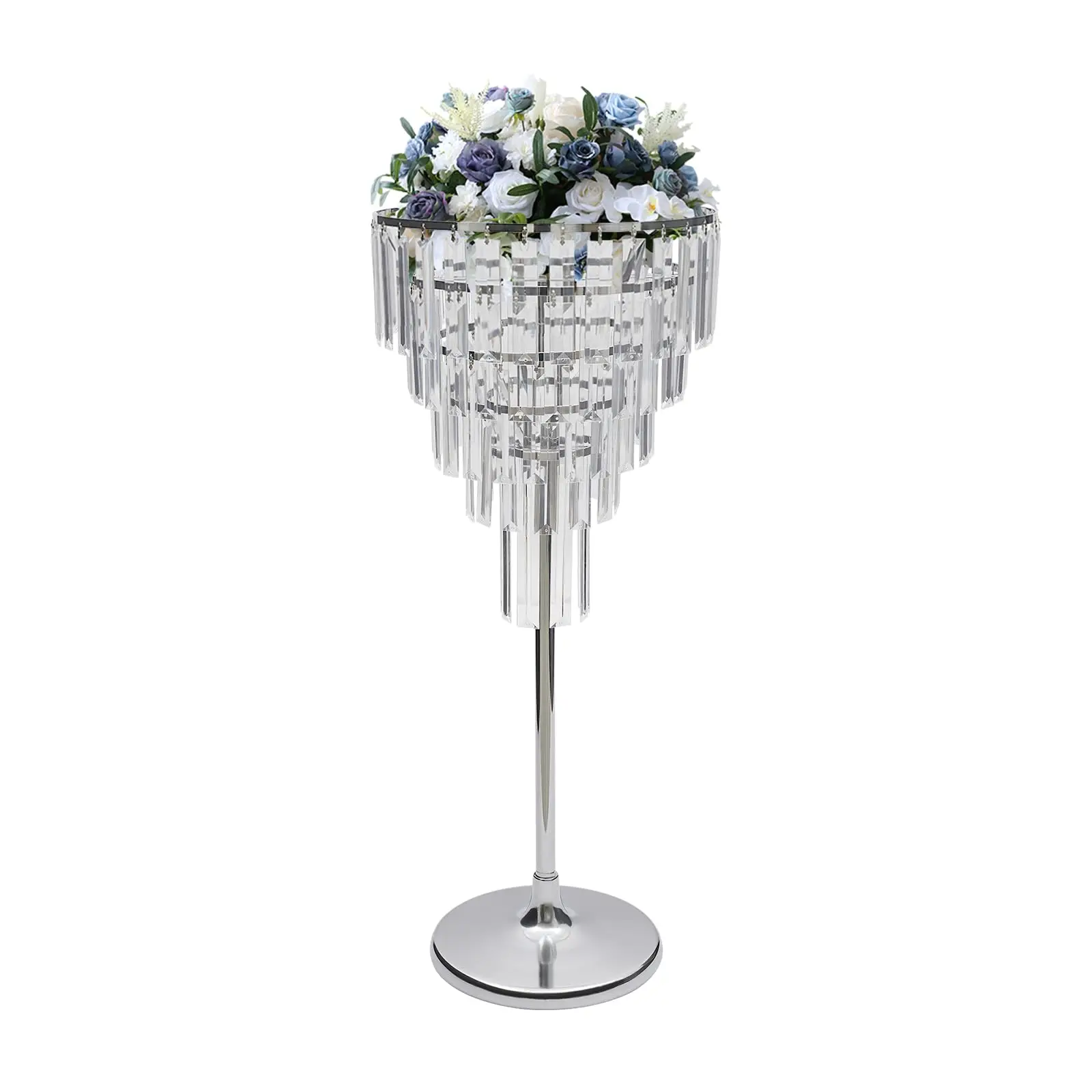 

Свадебные хрустальные вазы высотой 27,95 дюйма для центральных элементов, 5-уровневые круглые серебряные вазы для цветов с хрустальной люстрой, подставка для цветов на свадьбу