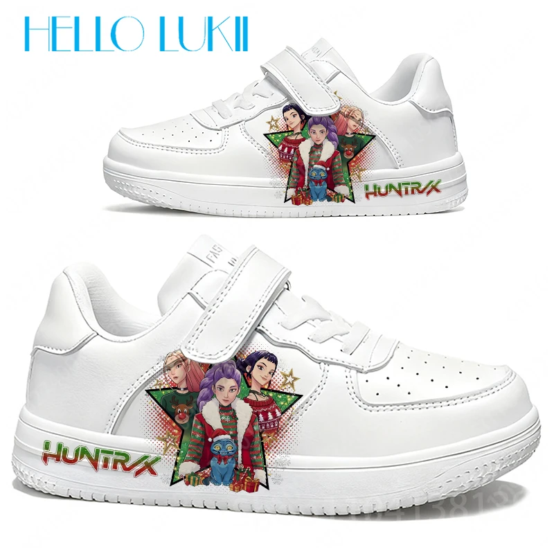 2025 عيد الميلاد KPop شيطان الصيادين الشباب طالب حذاء أبيض غير رسمي بنين بنات دائم أحذية الجري مقاومة للانزلاق هدية