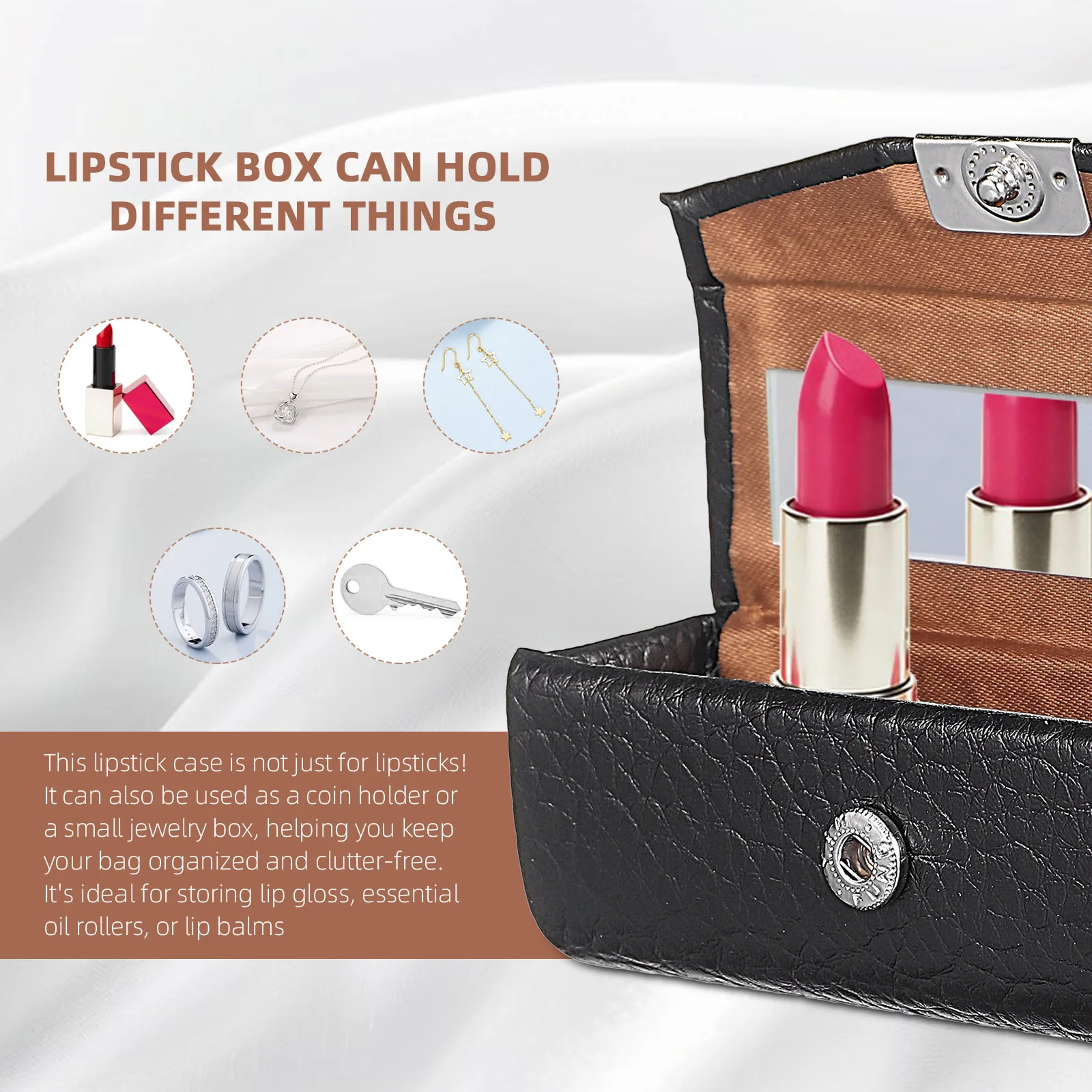 Pequeño con espejo, estuche portátil de lápiz labial de Pu para mujer, soporte para mujer, organizador de maquillaje para viajes al aire libre