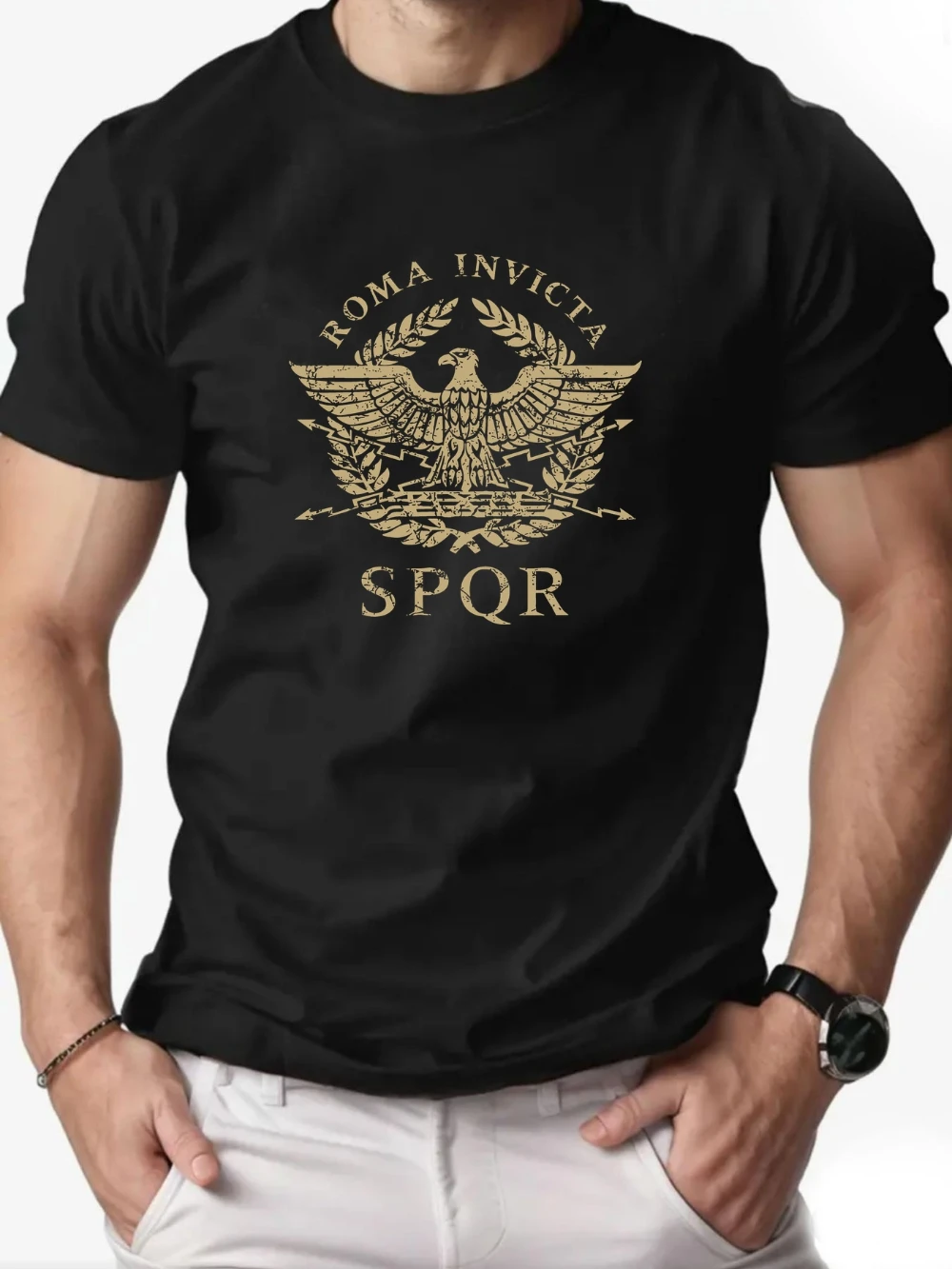 Family Matching T‑Shirt Vintage Roman Eagle SPQR Roma Invicta Front Graphic Print Parent‑Child Loose Casual Cotton Tee Tops
