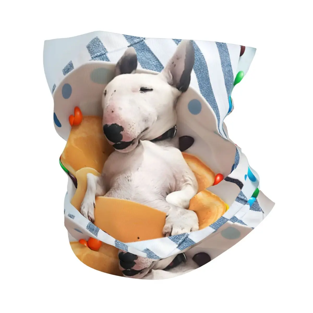 Miniature Bull Terrier Pancakes Headband Neck Cycling Tube Scarf Bandana Gaiter All Seasons Unisex