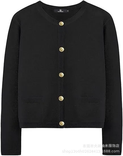 2024 Fall Women\'s Striped Cardigan Sweaters Button Down Cropped Knit Round Neck Lady Jackets Coat Outfits Trendy Clothes