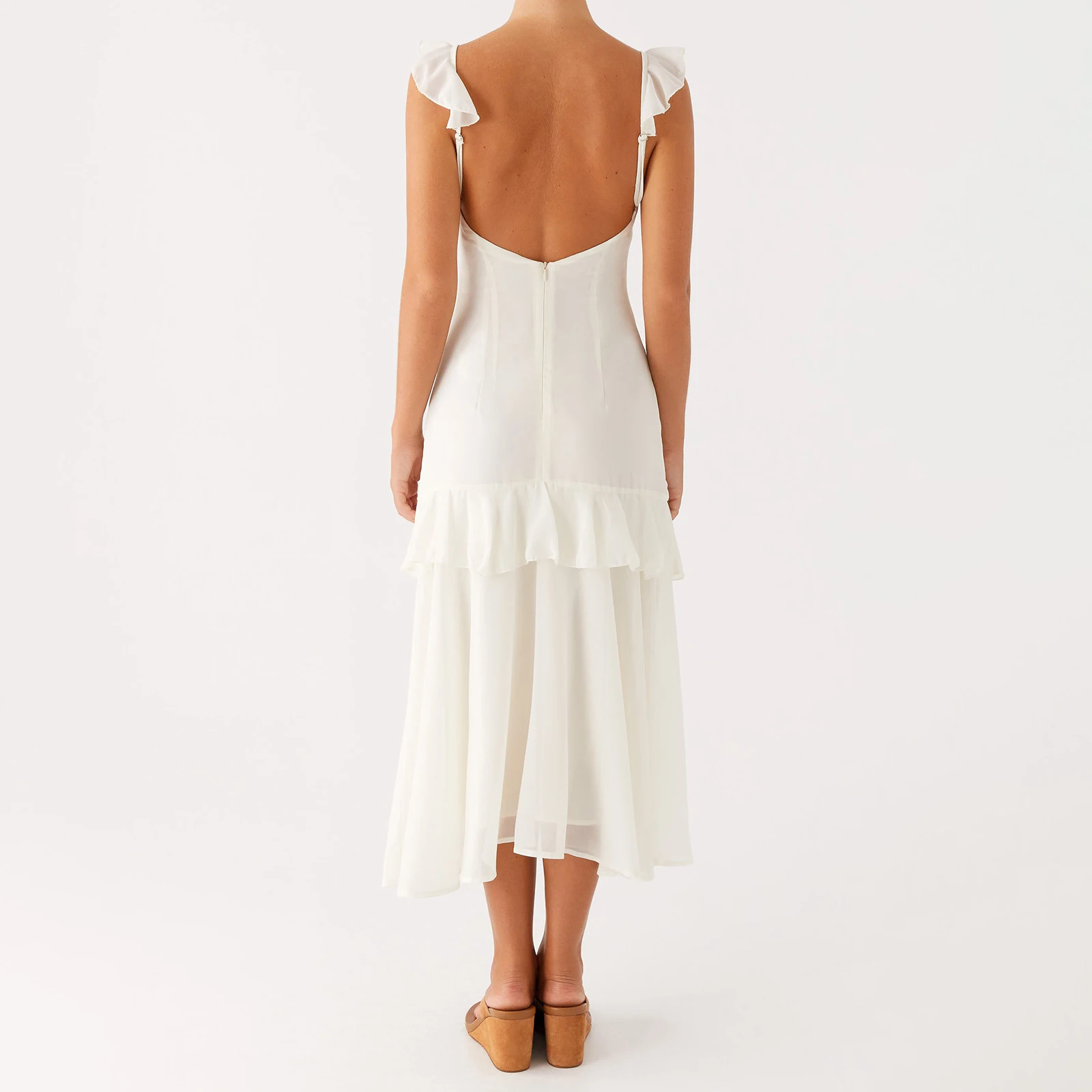 Abito sottoveste da donna senza maniche con scollo a V senza schienale increspato abito lungo estivo per vacanze al mare festa estiva abbigliamento quotidiano streetwear