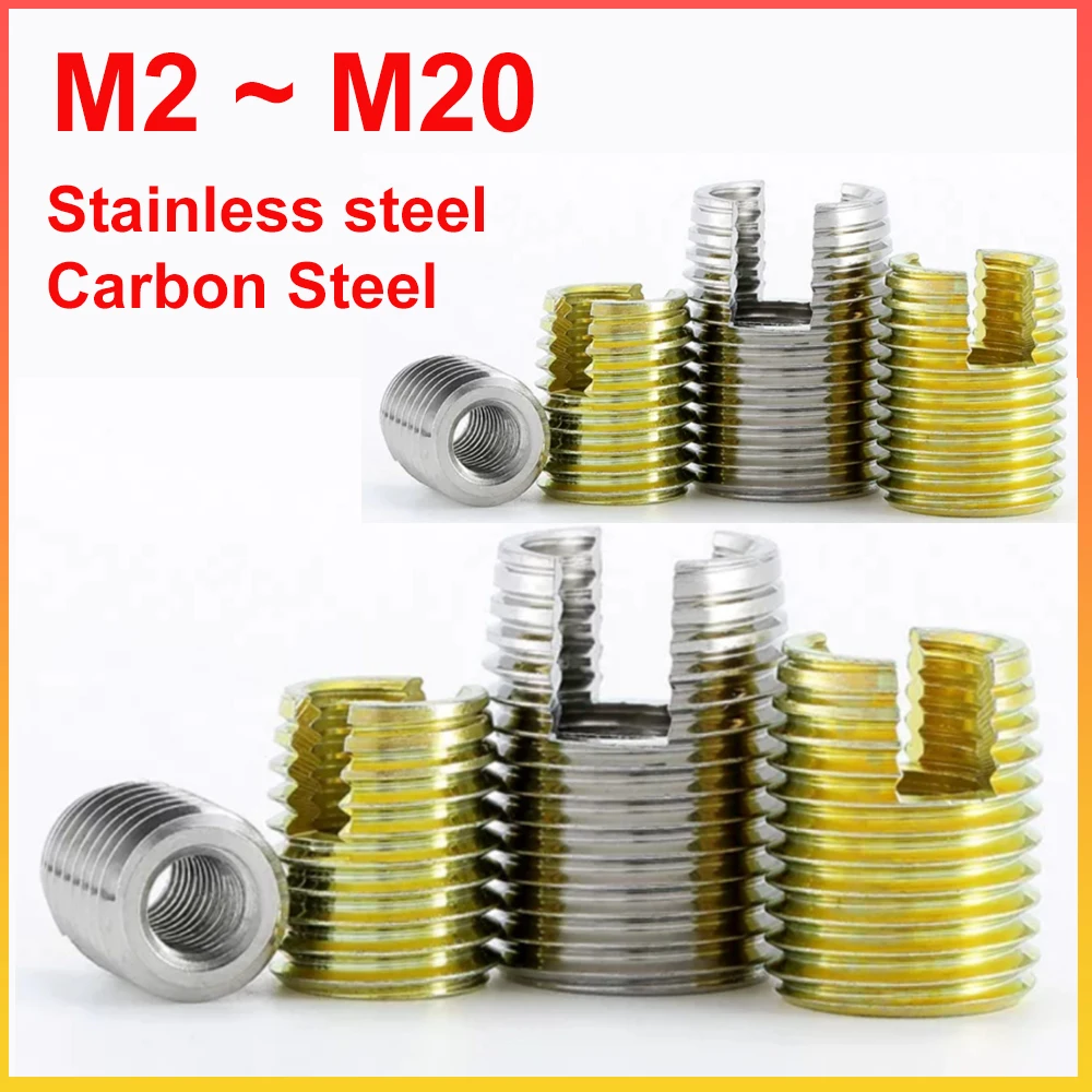 M2 ~ M20 Self Tapping Thread Insert Nuts Stainless/Carbon Steel Slotted Type External Thread Bushing Insert Embedded Nut Sleeve