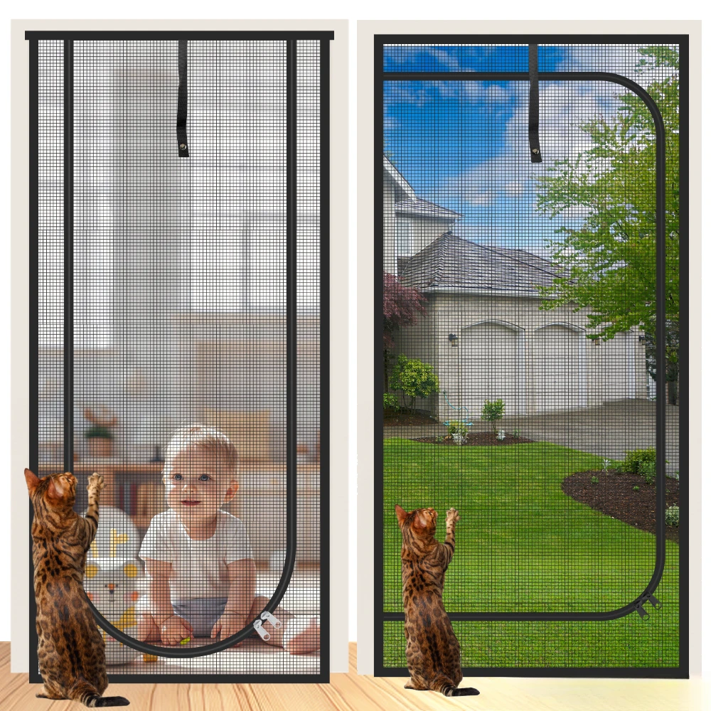 Zipper Door Screen Anti-cat PPT Nano Door Curtain Up Opening & Left Opening Shape Anti-mosquito Mesh Screen for Pet Living Room