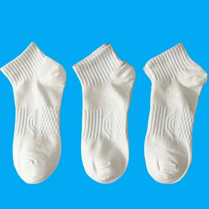 Calcetines deportivos de Color sólido para hombre, medias blancas con fondo de masaje que combinan con todo, absorbentes del sudor y desodorantes, 5/10 pares