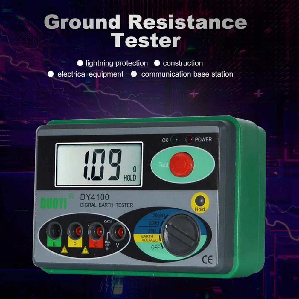 DUOYI DY4100 Digital Resistance Tester Earth Ground Meter Multimeter with Higher Accuracy Power Systems Inspection Tool