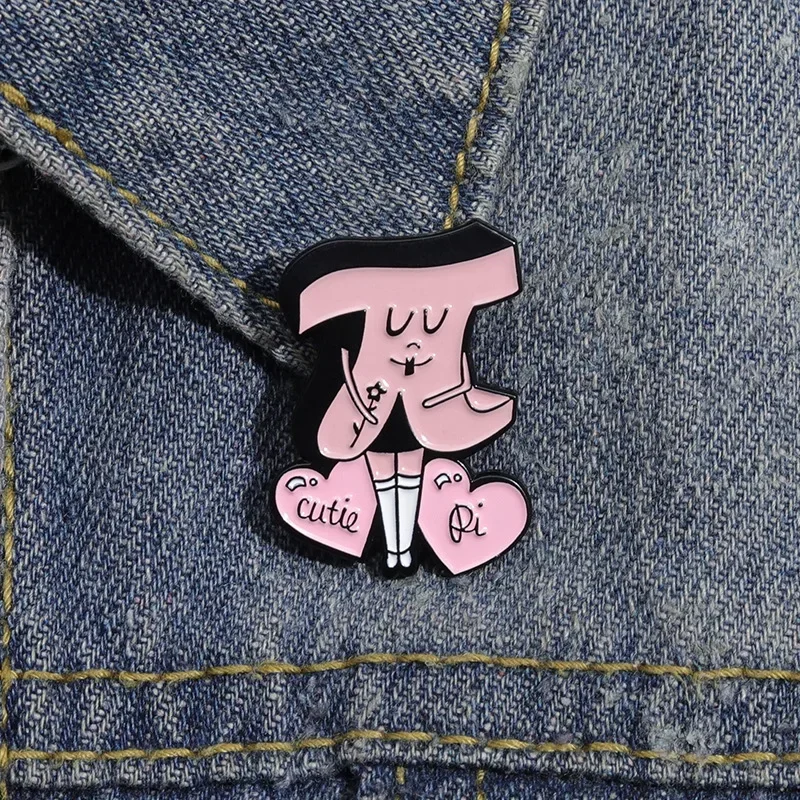 Lapel Pin Creative Cute Mathematical Symbol Π Shaped Brooch Pink Girl Heart Metal Badge Accessory Brooches for Clothes Pins