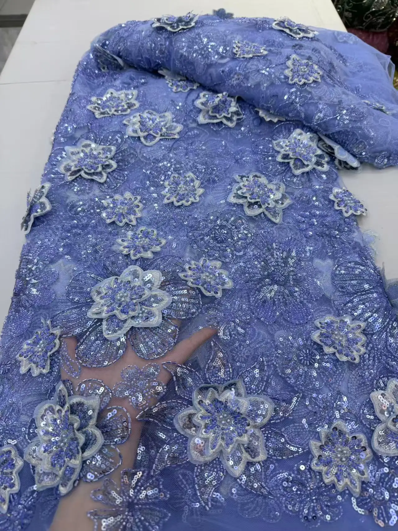 Luxury African Sequins Beaded Lace Fabric 2026 High Quality Lace 5 Yards French Lace Fabric Nigerian Net Lace Fabrics Party Sew