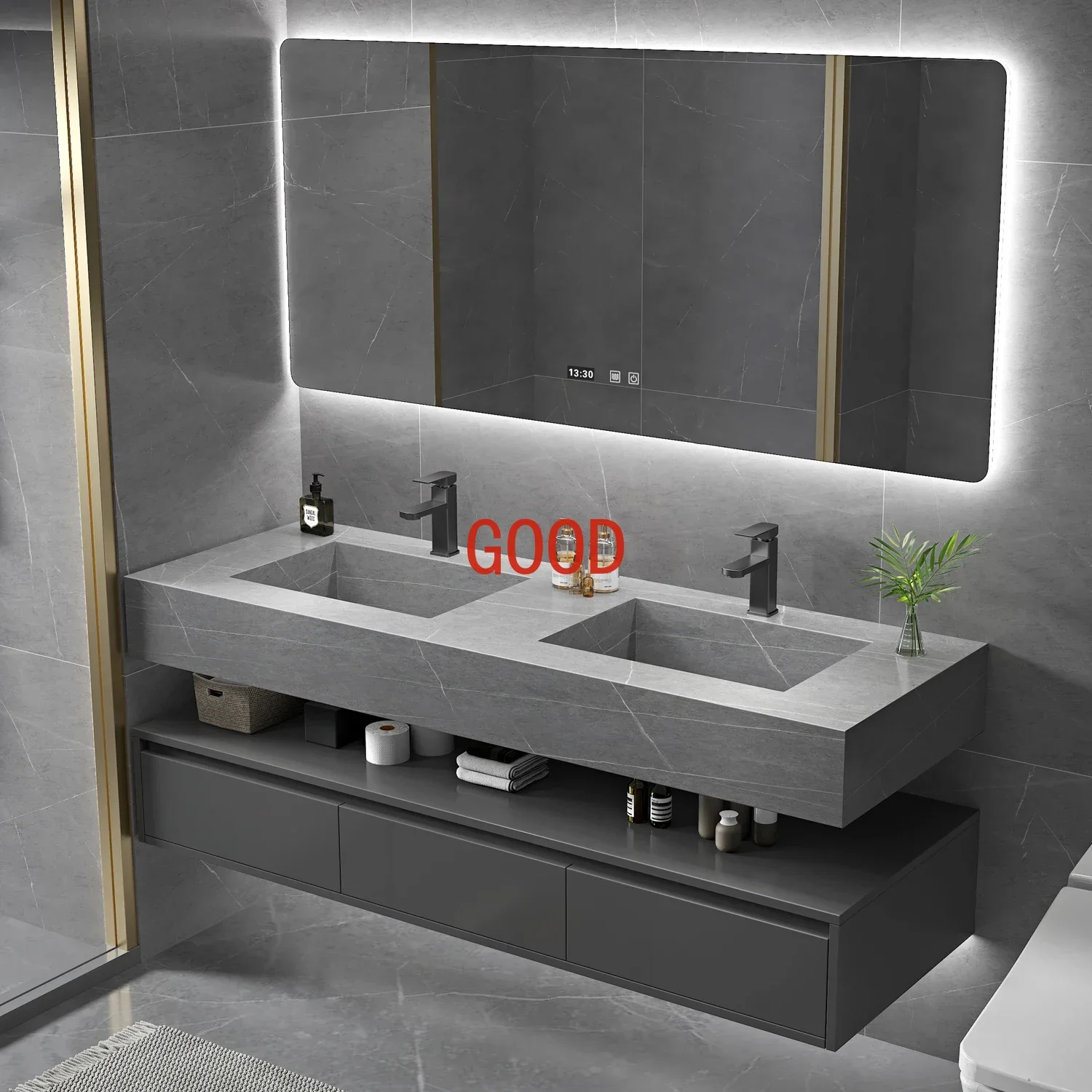 

Smart Stone Plate Integrated Bathroom Cabinet Combination Light Minimalist