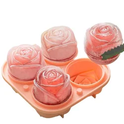 3D Rose Ice Molds 4 Holes Ice Cube Tray Mold Flower Shape Silicone 얼음 Mold Ice Ball Maker Bar 얼음 Cube Maker Tool