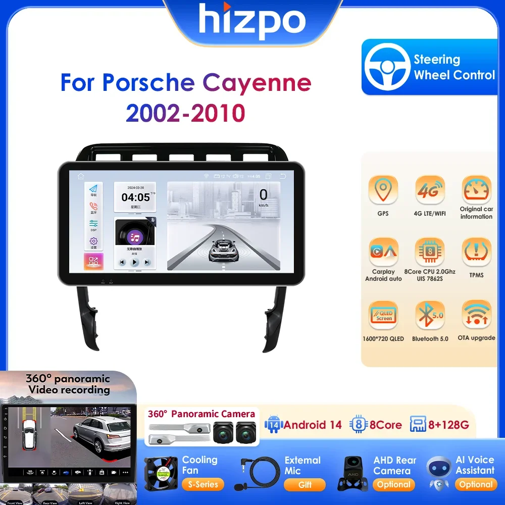 Image of Hizpo 10,33" Auto-Multimedia-Player Android 14 für Porsche Cayenne 1 2002-2010 Carplay-Bildschirm 2 Din Navi GPS RDS Stereo-Kopfeinheit