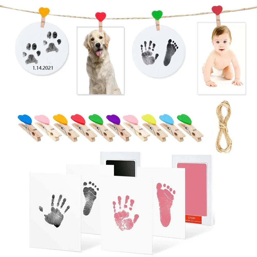 Sichere, Ungiftige Baby-Fußabdrücke und Handabdrücke ohne Hautkontakt, Tintenfreie Stempelkissen-Sets für 0-10 Monate alte Neugeborene und Haustiere