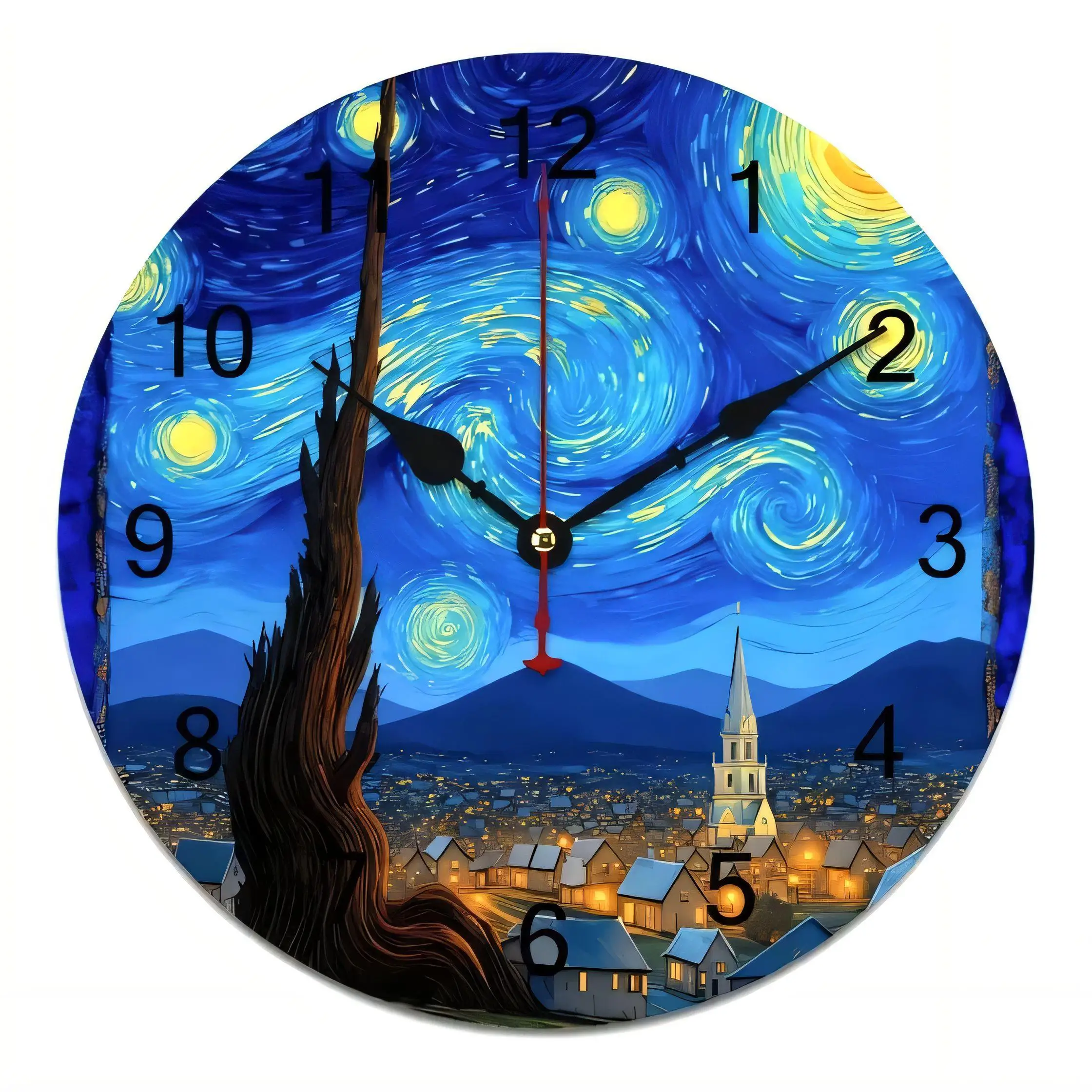 Starry Night Wall Clock  Art Decor Silent Non Ticking Battery Operated Vintage Home Office Living Room Decoration