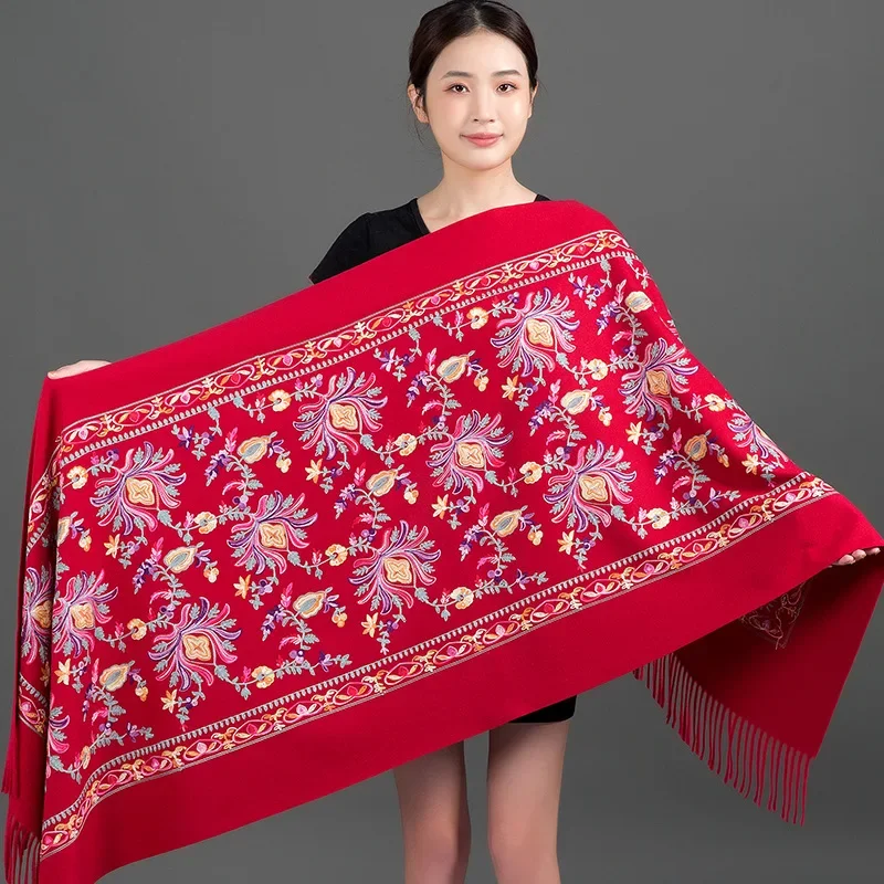 

Women's Tourism Shawl Fashion Tassel Ethic Style Scarf Winter Imitation Cashmere Scarves Embroider Flower Bufanda Poncho Cape