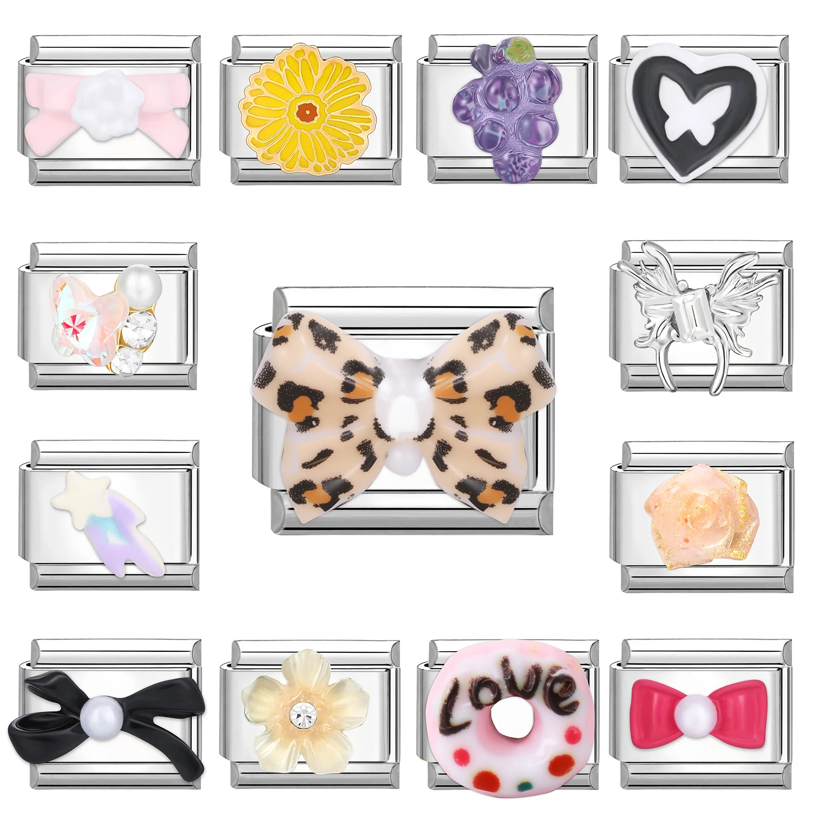 الحلو الحب فراشة القوس العنب روز اللؤلؤ الإيطالية سحر الروابط صالح 9MM الفولاذ المقاوم للصدأ سوار زوجين DIY صنع هدية #1