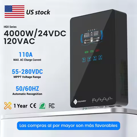 SUMRY 4000W Hybrid Solar Inverter 24V 120V Pure Sine Wave off Grid Inverter 140A 5600W MPPT Charger Home Inverter