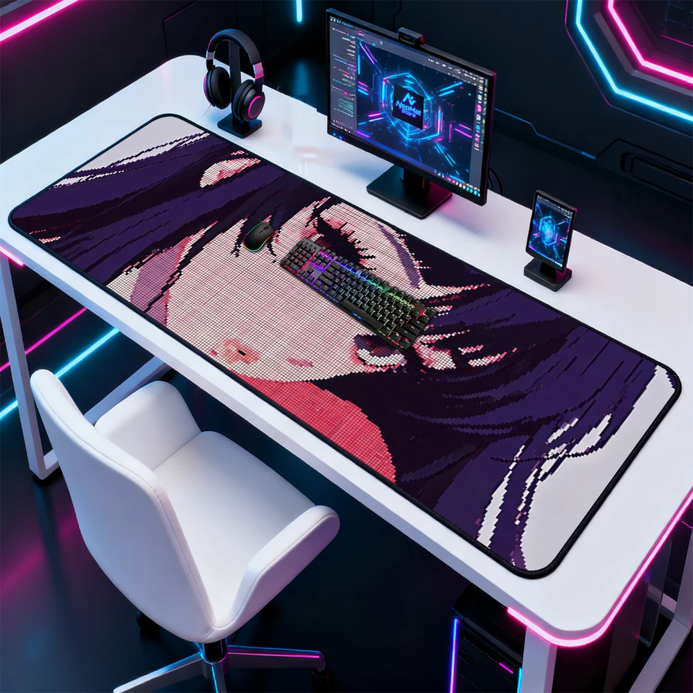 Pixel Anime Mouse Pad Deskmat Gaming Mat Purple Hair Girl Desk Mat Very Thick 120x60 Pink Red Keyboard Mat Desk Accessories