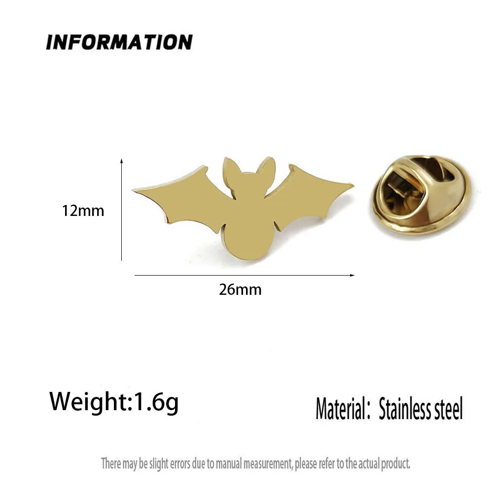 Metal brooch. Golden cartoon bat stainless steel brooch, universal chest emblem pin, exquisite and compact gift