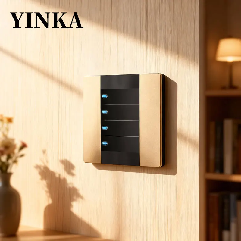 YINKA Plastic Panel Home Self-resetting Wall Light Switch Two-color Splicing 1 2 3 4 Gang /1 2 Way LED Indicator 220v 86mm*86mm - view 4