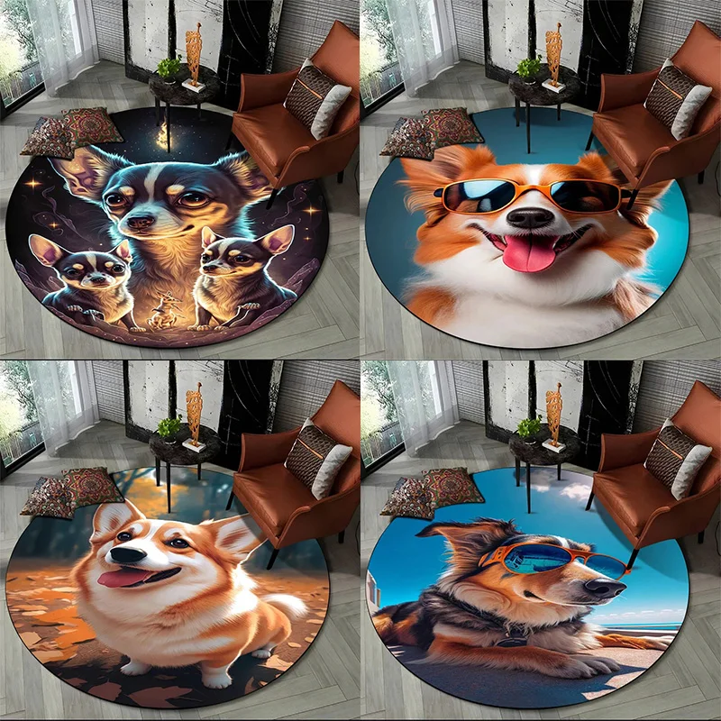 

Lovely Dog Cartoon Round Rug Living Room Bedroom Decoration Children Pet Area Non-Slip Mat
