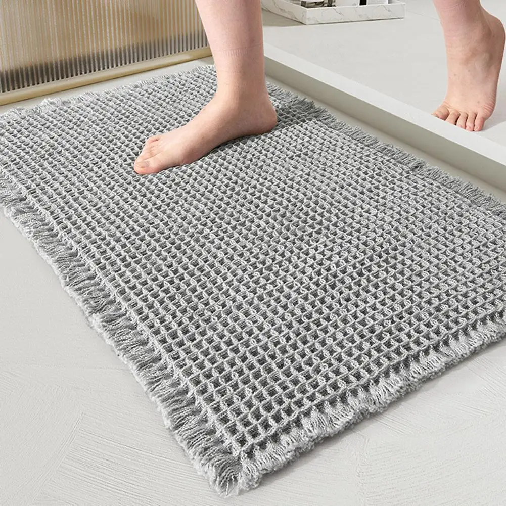 Bohemian Bath Mat Anti-slip Floor Mat with 3d Waffle Texture for Bedroom Kitchen Sink Solid for Absorbent