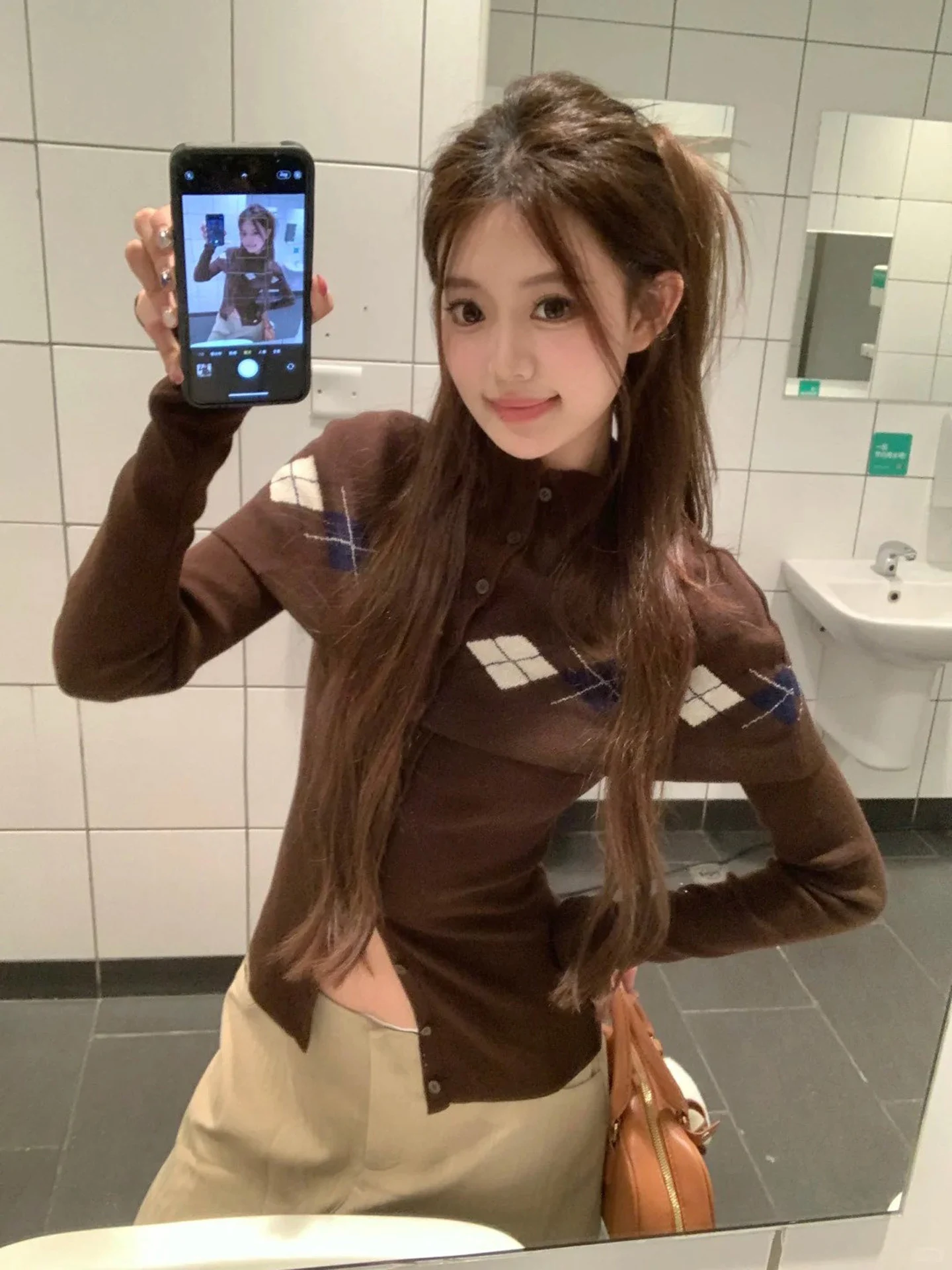 한국 슬레 다이아몬드 아이디 스웨터 투피스 세트 여성용 가을 겨울 신상 고급스러운 레이어링 롱 스웨터 탑