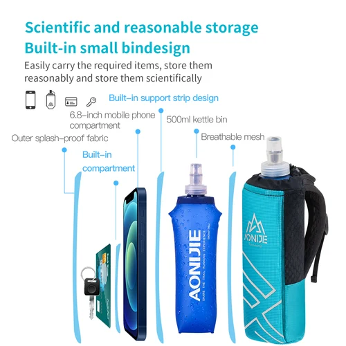 Imagen 2 del producto AONIJIE A7106 500ml bolsa de almacenamiento de botella de agua de mano matraz suave soporte para hervidor hidratación gimnasio maratón Trail Running
