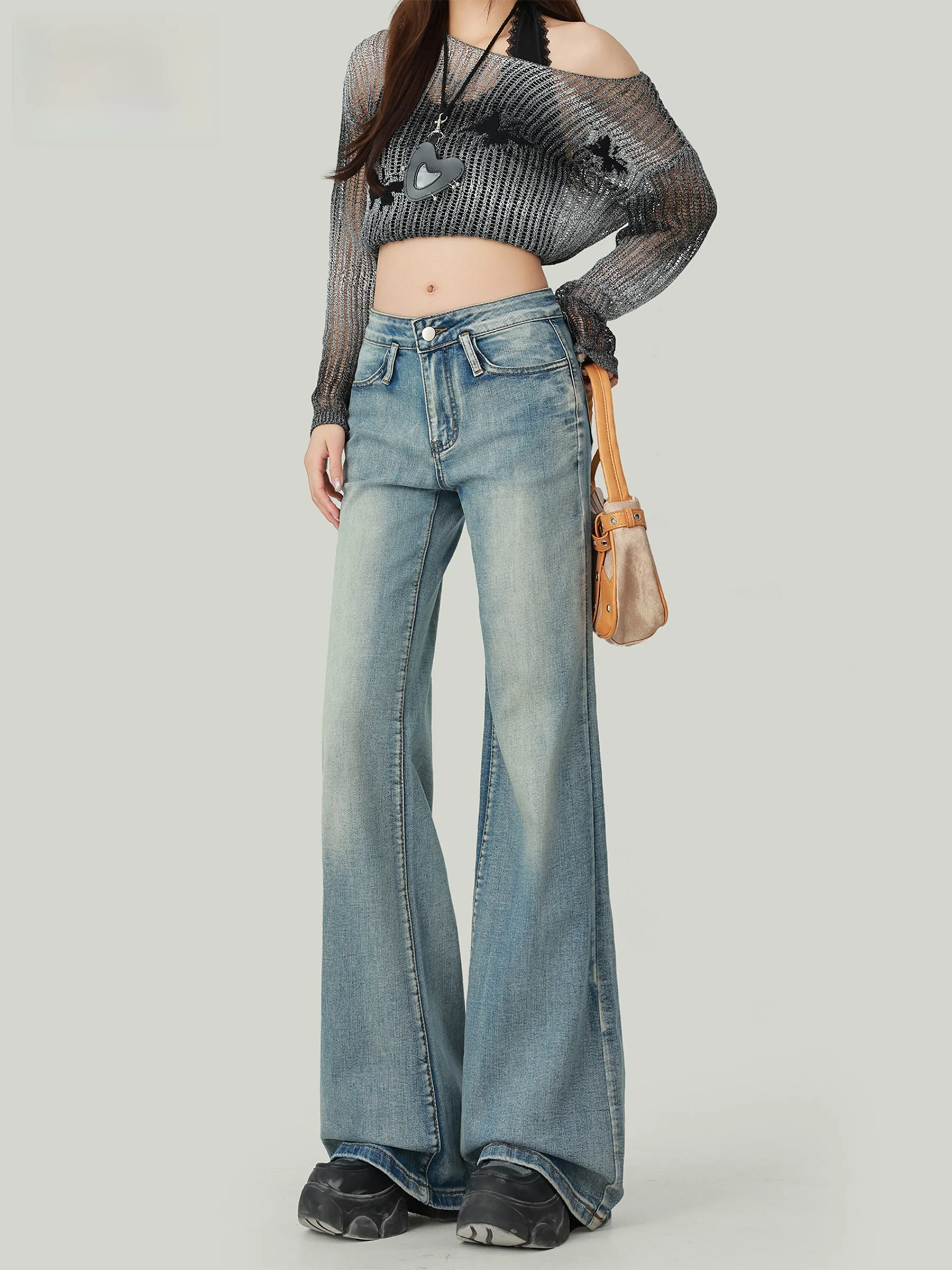 

Low Waist Bell Bottom Jeans Women's American Style Early Autumn New Bamboo Fiber Slimming Hoof Bell Bottoms
