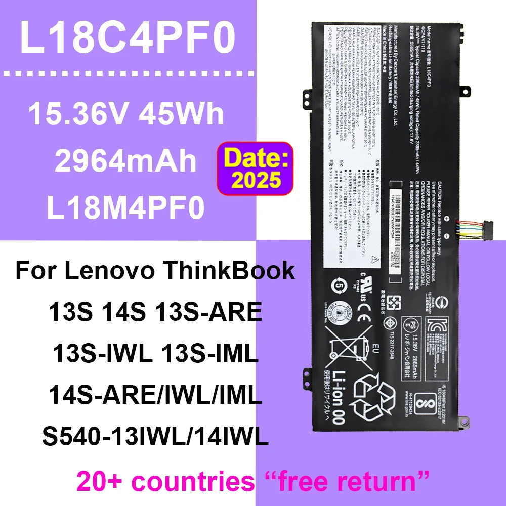 

FOR Lenovo ThinkBook 13S 13S-ARE 13S-IWL 13S-IML 14S 14S-ARE 14S-IWL 14S-IML L18C4PF0 L18M4PF0 L18D4PF0 Laptop Battery 2964mAh