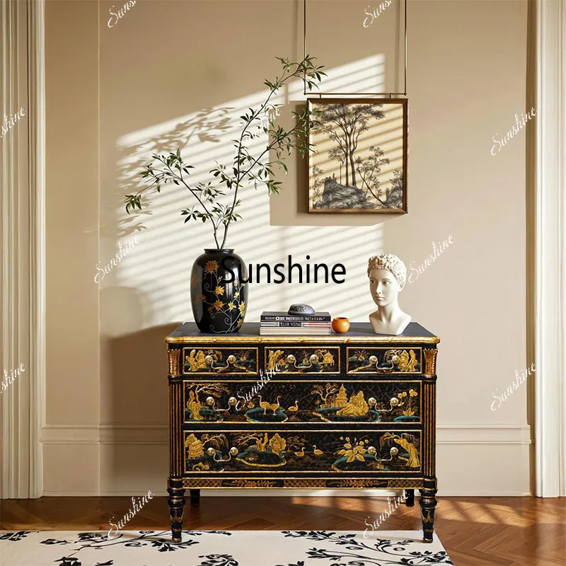 French solid wood chest, living room storage decorative cabinet, European entrance cabinet