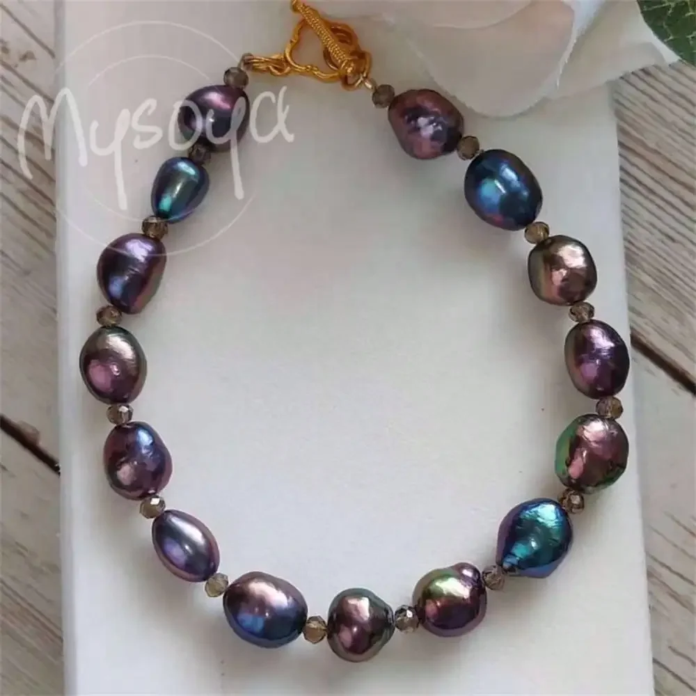 

MYSOYA Baroque Black Multicolor Pearl Bracelet 7-8mm Pearls Gift Box Gift for Her Wedding Jewelry Christmas Anniversary Gift