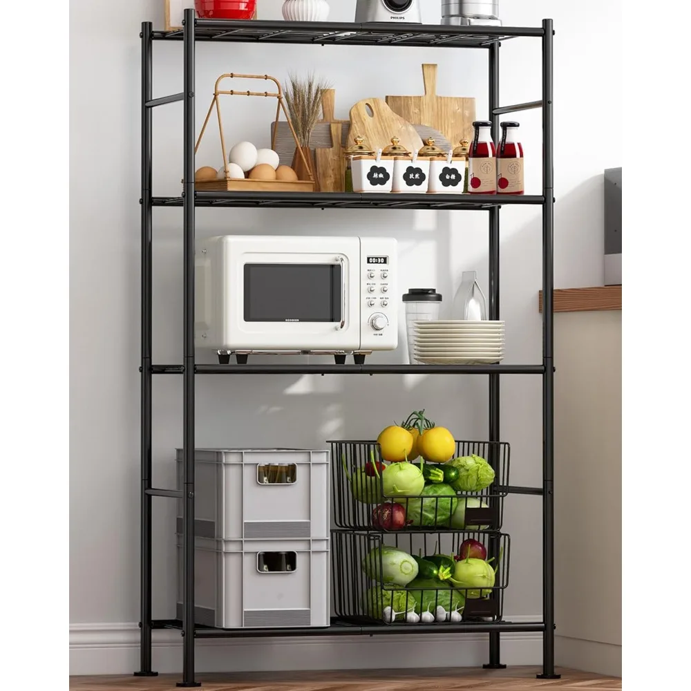 5 Tier Shelf Organizer, Heavy Duty Garage Shelving Unit with Leveling Feet, Stable Metal Shelves Organizer for Pantry, Bookcases