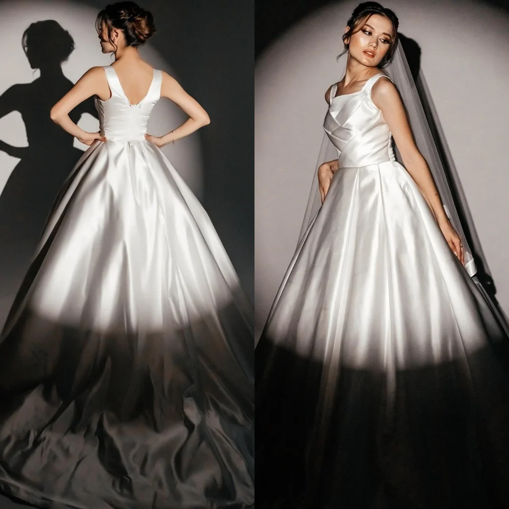 

Customized High Quality White Satin Wedding Dress Luxury Strapless Heavy Industry Wedding Dresses Special Occasion Gowns