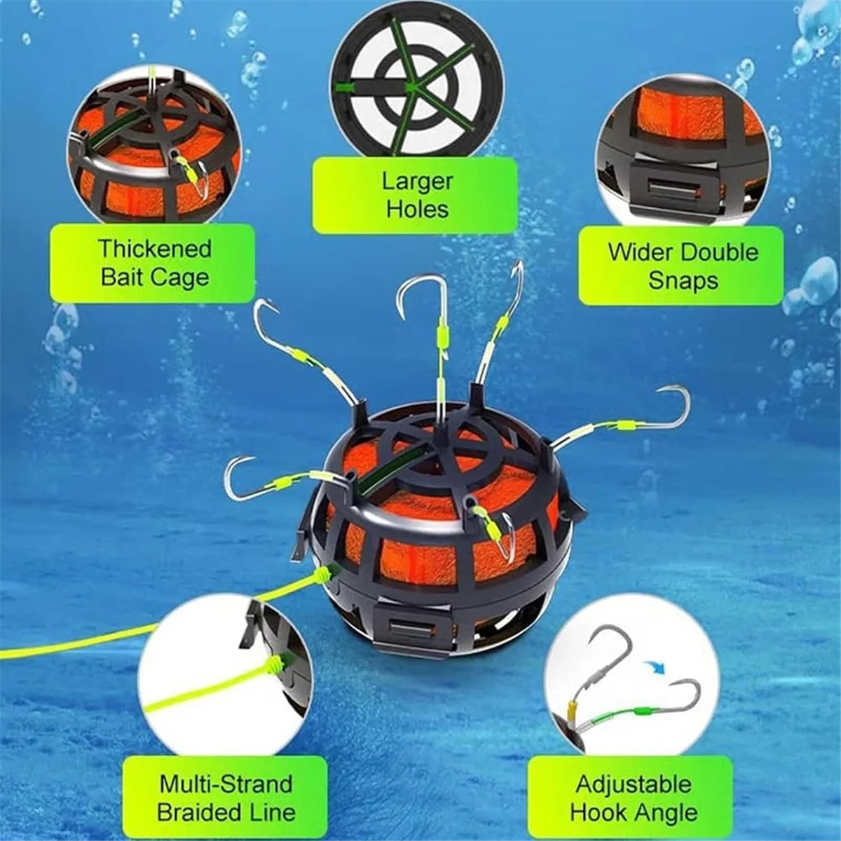 ABFI Reverse Bottom Bait Cage Angelhaken 360° °   Rotierendes Karpfen-Feeder-Rig mit 6 Haken für Karpfen-Wels