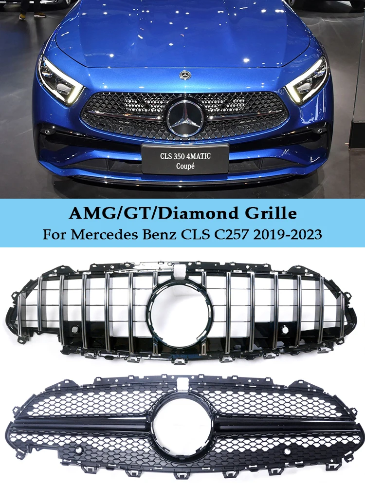 Front Panamerican GT Racing Grill For Mercedes Benz CLS-Class C257 2019-2023 CLS450 CLS500 CLS550 Chrome Diamond Bumper Grille