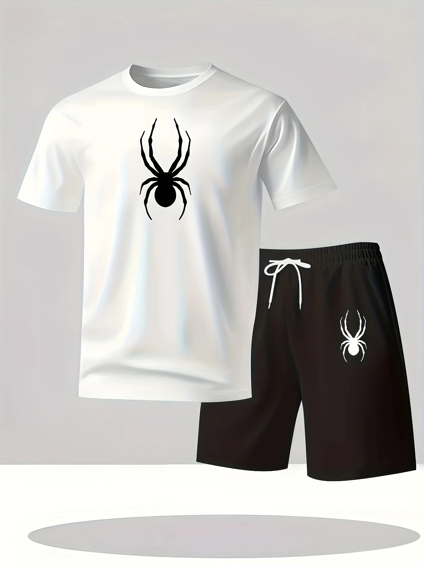 Spider Men's 2-piece Letter-Printed Short-Sleeved T-Shirt and Drawstring Shorts for Sporty and Casual Wear view 5