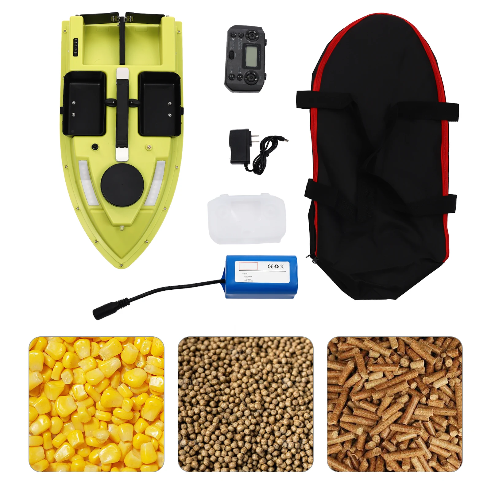 

500M RC 40W GPS RC Bait Boat W/5200mAh Battery LED Screen Fishing Bait Boat 4 Bait Slot Fishing Bait Boat Set