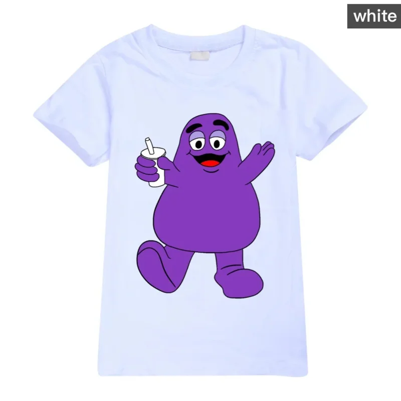 Grimace Shake T-shirt for Children Girl Cartoon Cotton Tees Anime Summer Top Themed Birthday Clothes O-neck Short Sleeve Gift