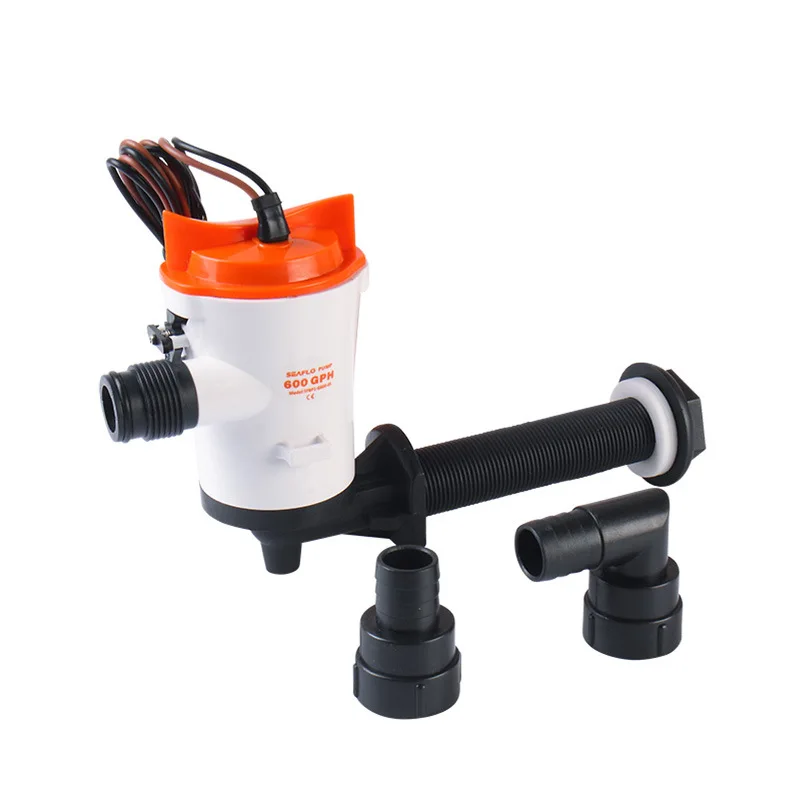 Marine 12V 600GPH Boat Livewell Pump, Live Bait Tank Aerator Submersible Cartridge Aeration Pump 90-Degree Boat Accessory