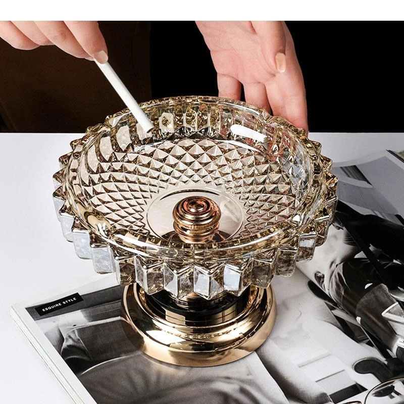 Golden Crystal Ashtray Smoking Accessories for Weed Transparent Glass Ash Tray Household Ashtrays Gifts Boyfriend