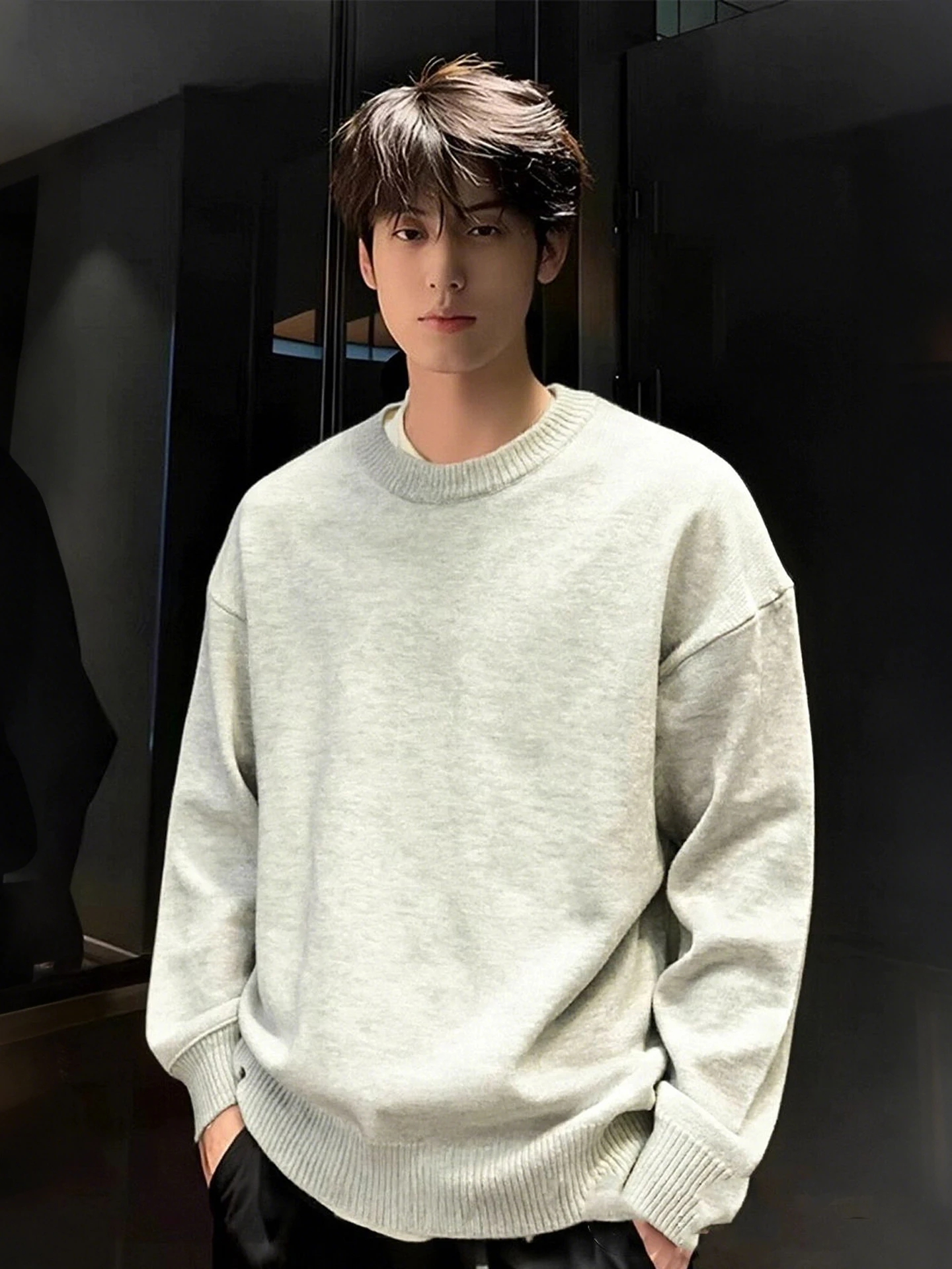 

Мужской утепленный трикотажный свитер Cleanfit с круглым вырезом и флисовой подкладкой, зимний базовый слой, повседневная верхняя одежда в американском стиле, однотонный, размер S