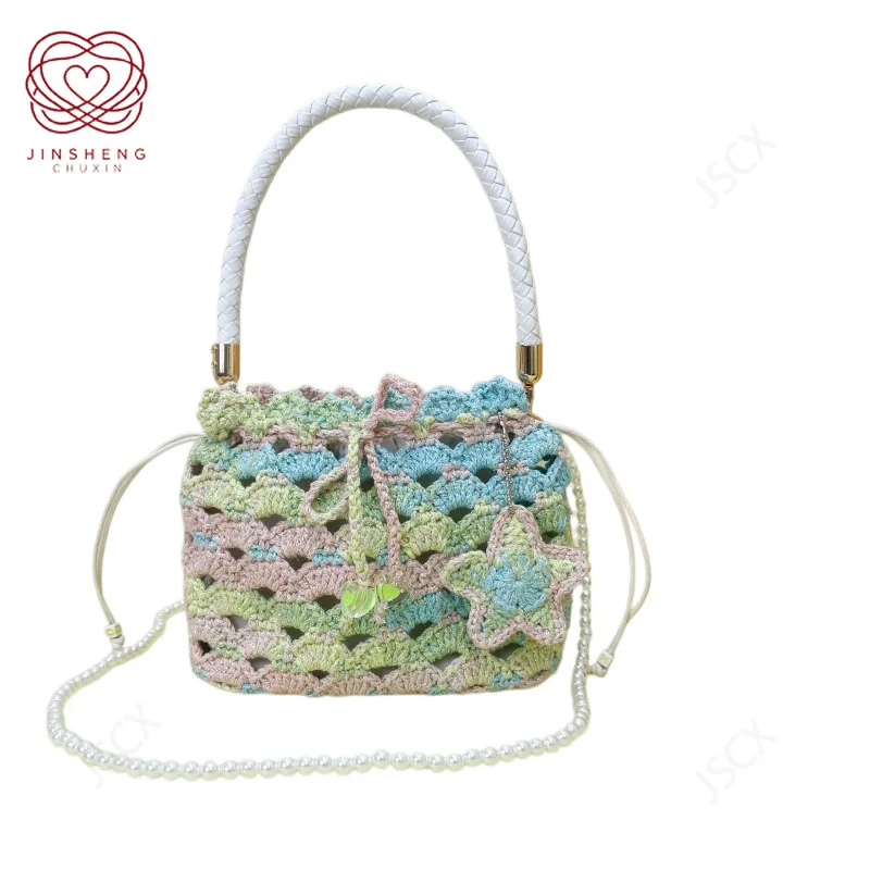 

Hand-woven crocheted shoulder bag Finished starry sky flash waves Huayu summer hollow bag Material messenger bag handbag