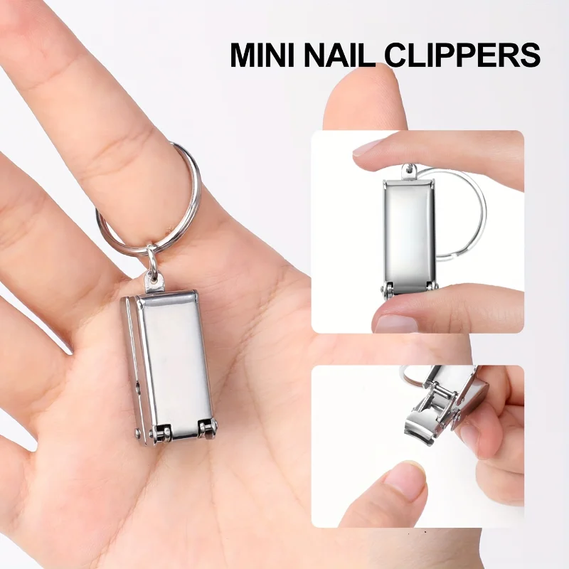 1Pc Mini Folding Nail Clipper Durable Stainless Steel Ultra-Portable Sharp Edge Nail Cutting With Keychain Modern Manicure Tool