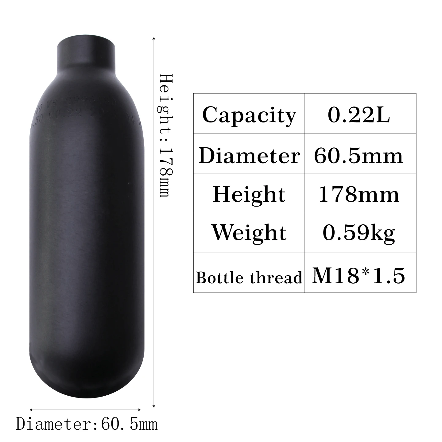Aluminum alloy high-pressure gas cylinder 0.22L/0.3L/0.35L/0.42L/0.45L/diving rescue M18 * 1.5