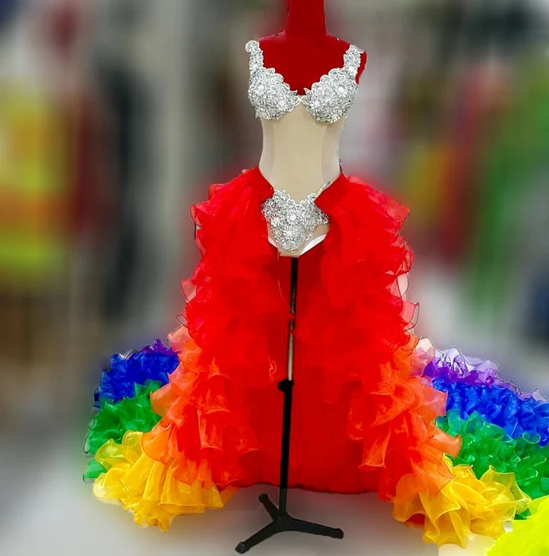 Striking Rainbow Organza Long Detachbale Traon Fluffy Tiered Organza Women Maxi Skirt Overlay Skirt Custom Made Skirt