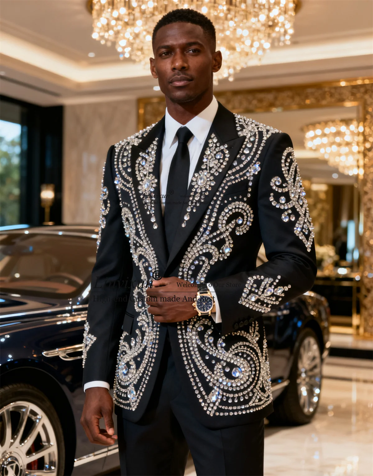 

Блестящие металлические украшенные мужские костюмы с остроконечными лацканами, смокинги для жениха, индивидуальные комплекты из 2 предметов, пиджак для выпускного вечера, приталенный костюм Homme