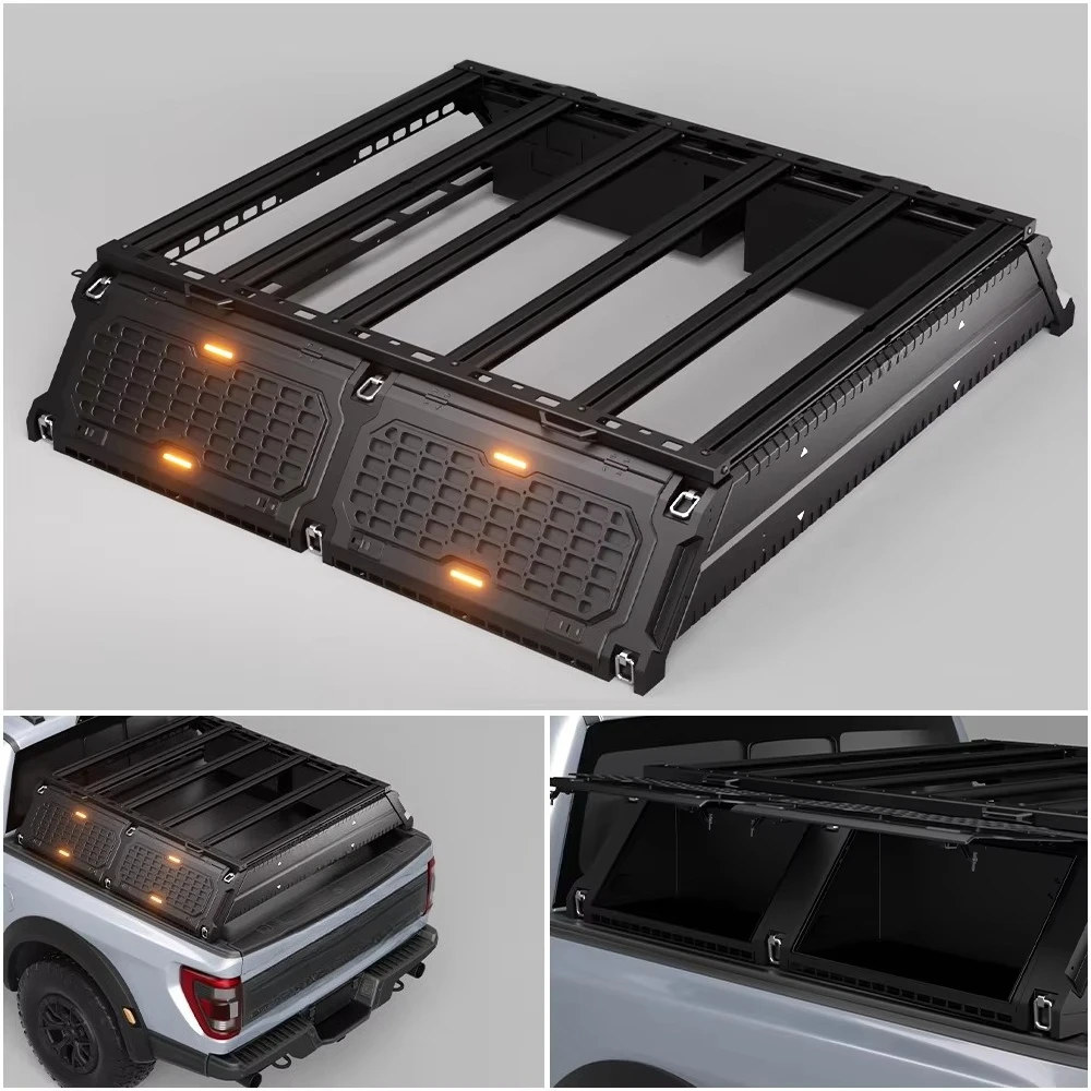 Modular Aluminum Pickup Truck Bed Rack Overland Cargo Platform Rack Tonneau Cover for  F150  Tacoma 5FT 6FT