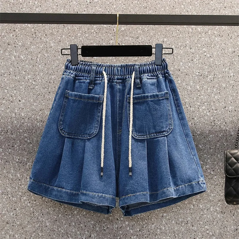 2025 Jeans Women Summer Denim Shorts Pocket Casual Short Pants Lady Elastic Waist Loose Wide-leg Pants Large Size 5XL Jeans